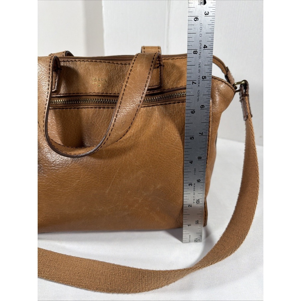 Fossil Tessa Brown Pebbled Leather Crossbody Satchel Purse Medium Bag - Picture 5 of 11